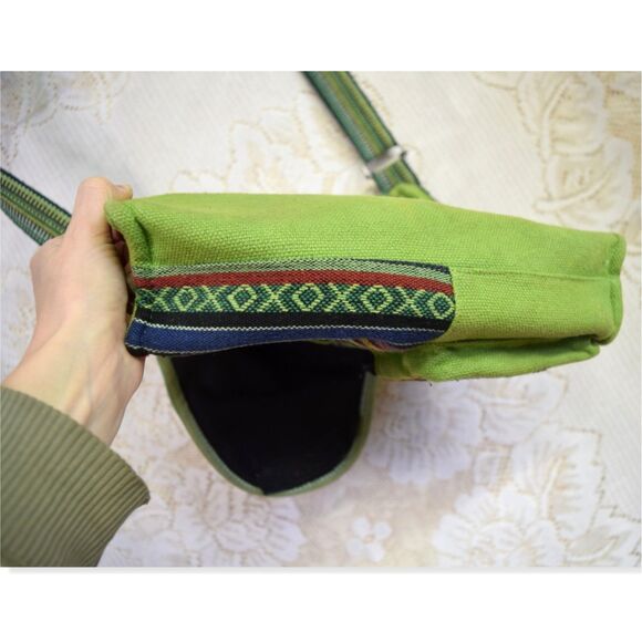 Patchwork Hippie Crossbody Purse Kathmandu Imports Nepal Cotton Green Indie Boho - Picture 7 of 11